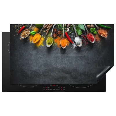 Obrázek produktu pro KitchenYeah® Krycí deska na sporák beton - koření - lžíce, 91x52cm, dekorace do kuchyně, keramická krycí deska na varnou desku, krycí deska na varnou desku