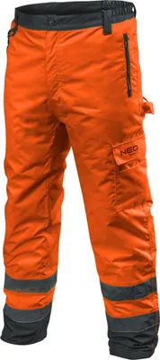 Produktbild von Neo Tools Regenhose isolierte Warnhose wasserdicht Arbeitskleidung Oxford winddicht profi warm Bundhose mit Taschen Warnschutzhose Sicherheitshose mit Reflektionsstreifen Innenfleece Orange XL