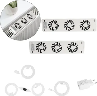 Produktbild von Peviasot Heizkörperventilator 3 Lüfter, 2er-Set, Magnet, 60 CFM, Thermostat