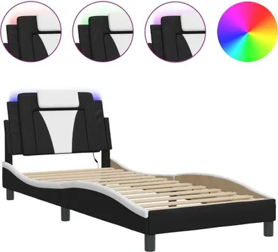 Produktbild von vidaXL Bettgestell "Viana" mit LED ohne Matratze Schwarz und Weiß 90x200 cm