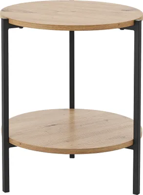 Produktbild von Beistelltisch Kuopio 50 x Ø40 cm Couchtisch Rund Wohnzimmertisch mit Ablage Schwarz/Holzoptik