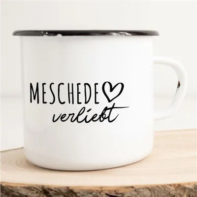 Produktbild von Huuraa Emaille Tasse Meschede  Geschenk Kaffeebecher Vintage 300ml Meschede  Präsent