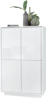 Immagine prodotto di Mobiletto 4 ante, collezione CREAM, colore bianco lucido laccato, ideale per una sala da pranzo di design.