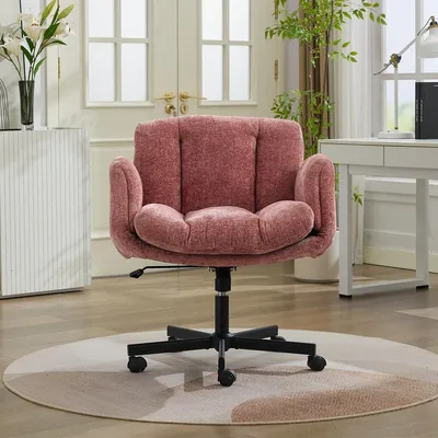 Produktbild von Arbeitsstuhl mit Verstellbaren Armlehnen in Mehreren Positionen Drehstuhl Höhenverstellbarer Schreibtischstuhl Bürostuhl für Büro und Wohnzimmer Rosa