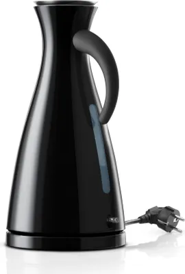 A black electric kettle on a white background.