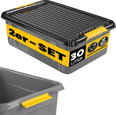 Produktbild von MONZANA® 2x Aufbewahrungsbox 30L mit Deckel 40kg belastbar Kunststoff BPA frei Klickverschluss stabil flexibel stapelbar blickdicht Keller Garage Box