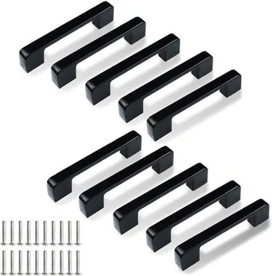 Immagine prodotto di Maniglie quadrate nere da 96 mm per cassetti - Set da 10 per cassetti da cucina e da bagno - Include 20 viti