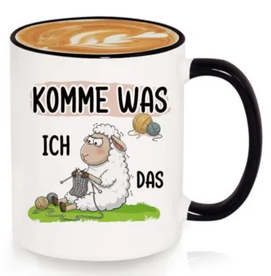 Produktbild von Kaffeetasse Keramik 330ml mit Spruch Schaf Häkelmotiv Geschenk für Frauen