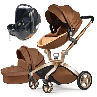 Produktbild von Hot Mom Kinderwagen Klassik Kombikinderwagen 3in1 Riesenset in Coffee 3in1, Alu-Rahmen/Gummireifen/Regenschutz/mega Zubehör, F22-2025 Style