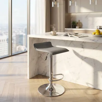 Immagine prodotto di Milani Home - sgabello bar girevole in acciaio, ecopelle grigio chiaro, altezza regolabile 64/84 cm, con poggiapiedi