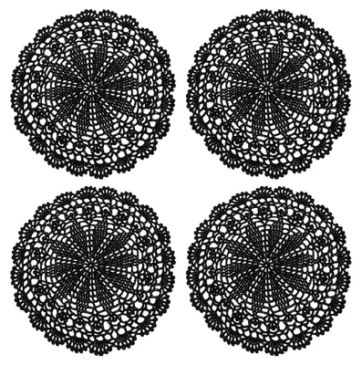 Gehäkelte Platzsets, 4 Stück, 25,4 cm, rund, Baumwolle, schwarz
