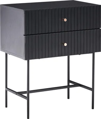 Produktbild von BELIANI Nachttisch Schwarz u. Gold mit 2 Schubladen Geriffelte Fronten MDF Faserplatte Modernes Design Nachtschrank Aufbewahrungsmöbel für Schlafzimmer