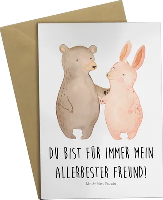 Produktbild von Mr. & Mrs. Panda Beileidskarte Bär und Hase Umarmen - Weiß - Geschenk, BFF, für Immer, Freundin, Grußkarte, osterkarten, Freunde, hochzeitskarten, weihnachtskarten