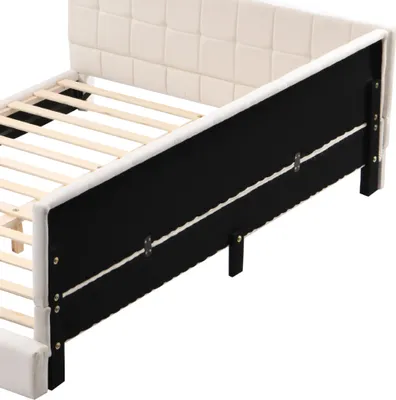 Image de okwish Lit rembourré canapé-lit 160 x 200 cm, lit multifonction sans matelas, en velours doux – beige