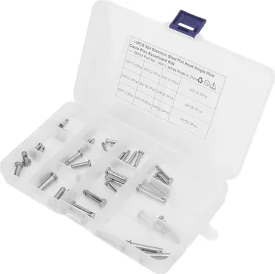 Image de 12 tailles de goupilles à chape en acier inoxydable, tête plate à trou unique, forme en T, kit d'assortiment de goupilles rondes pour voitures 44pcs