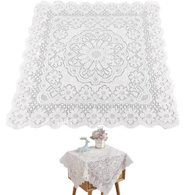 Spitzentischdecke 60×60 cm, weiß, Blumenstickerei, Vintage