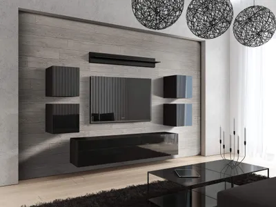 Produktbild von Furnitech Wohnwand Wohnzimmer - Wohnzimmer Möbel mit LED Blau - Hängend Wohnwand Modern - Wohnzimmer Schrankwand mit Regale und TV Schrank (Future C41/HG/B/1 1B)