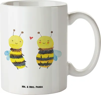 Produktbild von Mr. & Mrs. Panda Pott Biene Verliebt - Weiß - Geschenk, Große Tasse, Haferl, mit henkel, steingut, Keramiktasse