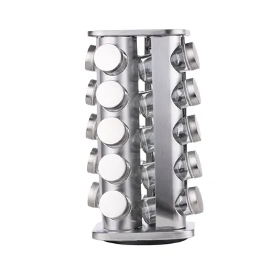Produktbild von Gewürzkarussell silber Gewürzregal mit 20 Echtglas Gewürzgläsern Gewürzkarussell