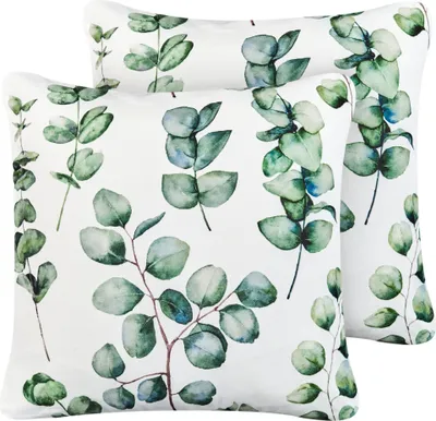 Produktbild von BELIANI Gartenkissen 2er Set Grün Polyester Pflanzenmotiv Quadratisch 45x45 cm Wasserabweisend Dekokissen mit Füllung für Garten Terrasse Balkon