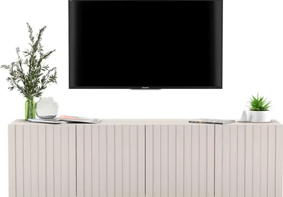 Produktbild von TV-Wandschrank TV-Schrank Glamour TV-Schrank Elpis viertürig  Modern Lindner Möbel - 150x 39x 36,5, Farbe: Kaschmir matt- Italienische Tiefmattfolie