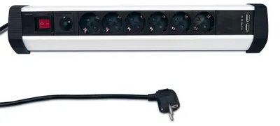 Produktbild von Alu - Steckdosenleiste 6-Fach mit 2X USB mit Überspannungsschutzfilter und Schalter