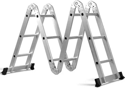 Produktbild von GOPLUS 3,7M Mehrzweckleiter, Klappleiter Aluminium mit 4 ×3 Stufen, Trittleiter für Dachboden & Kletterdach & Werkstatt, rutschfeste Arbeitsleiter, 150kg Belastbar
