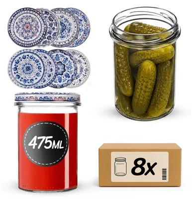 Produktbild von KADAX Einmachgläser 475ml mit Ø 82 mm Schraubdeckel, Marmeladengläser, Schraubgläser zum Einkochen, Einmachen und Aufbewahren von Marmelade & Honig (Boleslawiec, 8 Stück)