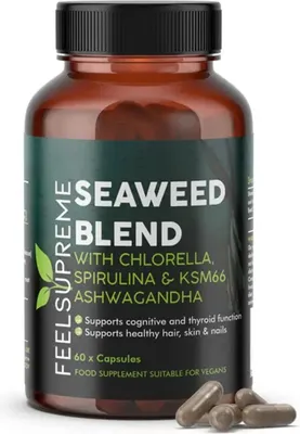 Produktbild von Feel Supreme Seetang-Mischung: 100 Kapseln mit Chlorella, Spirulina & Ashwagandha
