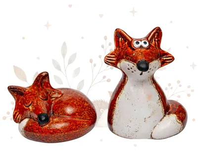 Produktbild von 2er Set Fuchsfiguren aus Steingut – Herbstdeko in Orange-Weiß