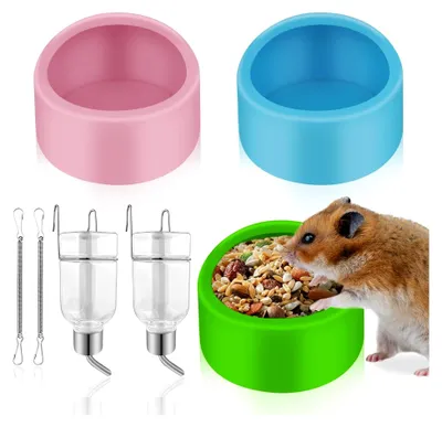Produktbild von 3 Stück Hamsternäpfe mit 2 Hängenden Wasserflaschen für Kleintiere