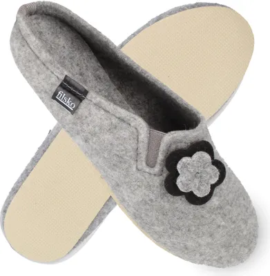Produktbild von filsko® Fils Damen Filz Hausschuhe mit Blumenapplikation Damen Winter Pantoffeln Filzsohle Gummisohle