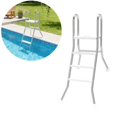 Image de Échelle de piscine en acier inoxydable XINZI, 3 marches, marches antidérapantes, robuste, montage facile, capacité de charge de 150 kg, pour piscines, couleur argent