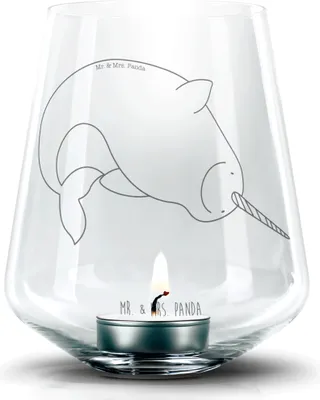 Produktbild von Mr. & Mrs. Panda Laterne Narwal - Transparent - Geschenk, Hausfrau, Kinderzimmer, Aufräumen, glas kerzenhalter, Wal, Meer, Putzen, Teelichthalter, Windlicht