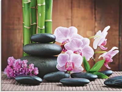 Produktbild von ARTland Glasbild Spa Konzept Zen Steinen Orchideen Größe: 60x45 cm