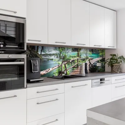 Produktbild von Dedeco Küchenrückwand Motiv: Wasserfall V2, 5mm Hartschaum Kunststoffplatte PVC als Spritzschutz Küchenwand Wandschutz wasserfest, inkl. UV-Lack matt, alle Untergründe, 280 x 60 cm