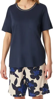 Produktbild von Schiesser Comfort Nightwear Schlafanzug Set aus T-Shirt und kurzer Hose, Lockerer Schnitt, Elastischer Hosenbund mit Kordel