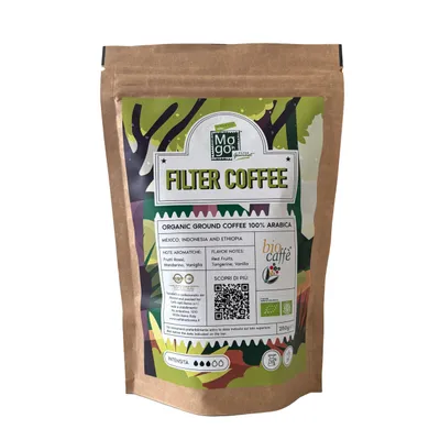 Zdjęcie produktu dla Caffè Haiti Roma Biocaffè Mogoh, mielona kawa Arabica 100%, organiczna, 250g, przeznaczona do ekspresów przelewowych, kawy americano i french press