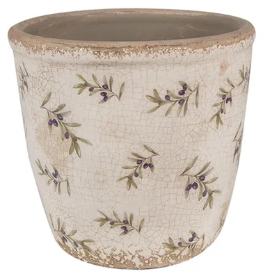 Image de Clayre & Eef Pot de fleurs Ø 14x13 cm Beige Bleu Céramique Olives