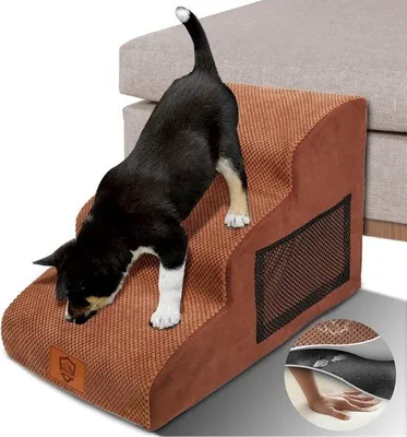 Productafbeelding van Kleine trap voor honden en katten, met wasbare pluche bekleding en antislip oppervlak - 3 treden - met pluchen hoes.