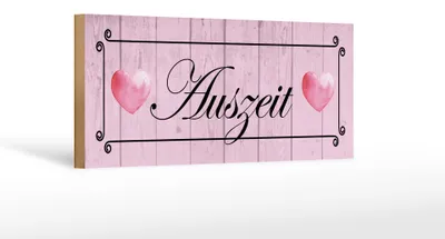 Produktbild von Holzschild Spruch 27x10cm Auszeit Herzen rosa