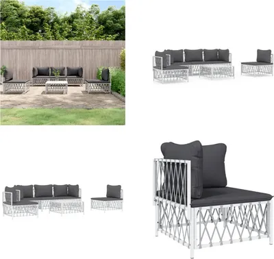 Image de vidaXL 6 pcs. Garden Lounge Set with Coussin White Steel - Garden Lounge Set - Garden Lounge Sets - Lounge Set - Garden Lounge Set