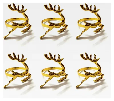 Produktbild von Serviettenringe im 6er Set - Rentier in Gold - Elegante dekorative Serviettenhalter für Feiertage, Erntedankfest und Weihnachtsdekorationen