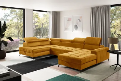 Produktbild von Wohnlandschaft Schlafsofa AGNESA Stoff Salvador Honiggelb Ottomane Rechts