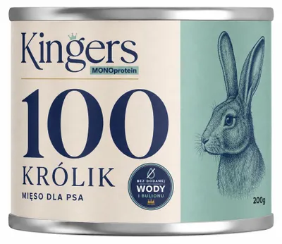 Zdjęcie produktu dla KINGERS 100 Królik 200 g karma mokra uzupełniająca dla psów, Obraz wygenerowany przez AI