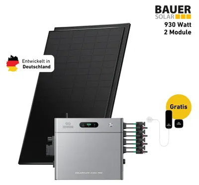 Produktbild von 900 Watt, Bifazial Komplettset, Balkonkraftwerk, Zendure Solarflow 2400 Pro, 2 x AB3000L Zusatzbatterien
