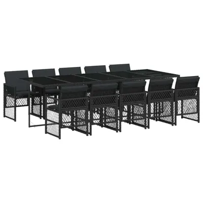 Produktbild von vidaXL 11-tlg. Garten-Essgruppe mit Kissen Schwarz Poly Rattan