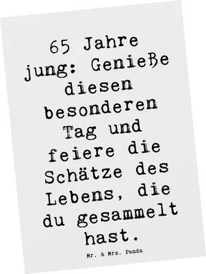 Produktbild von Mr. & Mrs. Panda Postkarte Spruch 65. Geburtstag Feiern - Weiß - Geschenk, Ansichtskarten, Glückwünsche, Postkarten, bildkarte, Geburtstagsgeschenk, Grußkarte, Alter