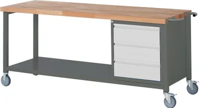 Produktbild von STIER Fahrbare Werkbank Premium mit 3 Schubladen BxTxH 2000x700x880 mm