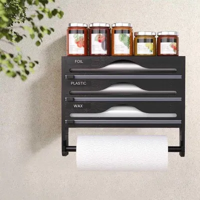 Produktbild von Aluminium-Foliedispenser mit Schneidemesser und Küchenrollehalter, Folien-Organizer für Wand- und Küchenlade